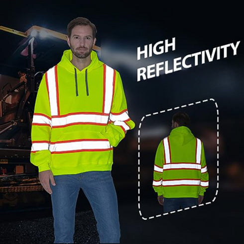 Class 3 Two Tone Reflective Tape Safety Hoodie | Safety yellow